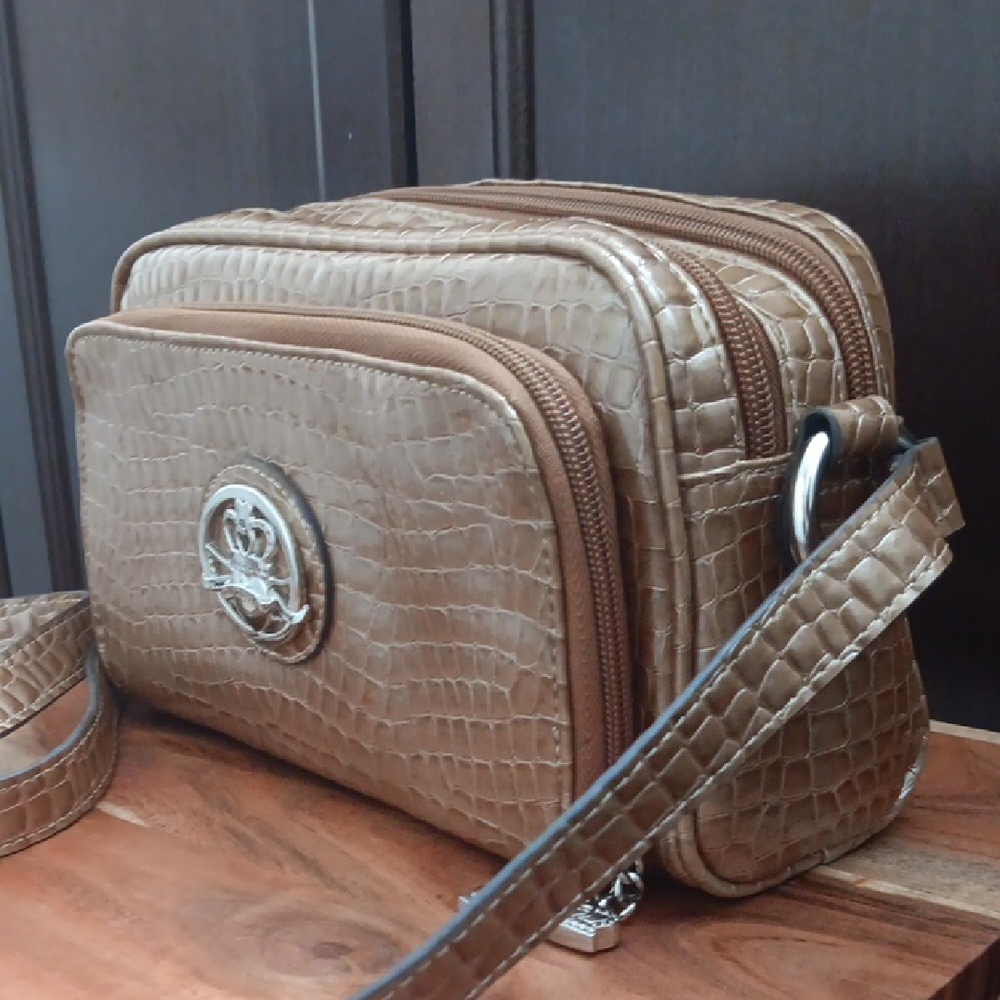 Kathy Van Zeeland Croc-Embossed Brown Crossbody Bag